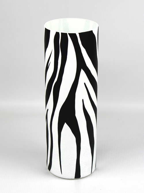 Vază decorativă din sticlă suflată manual, alb-negru, 30 cm