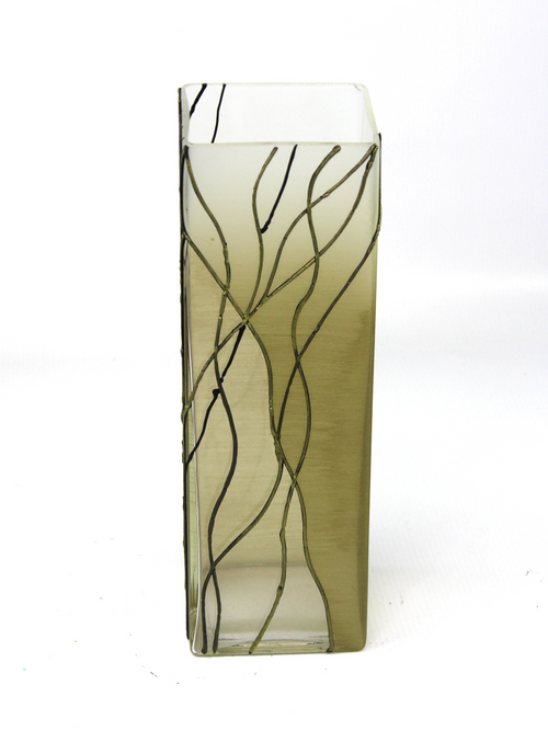 Vază decorativă din sticlă suflată manual, verde, 30 cm