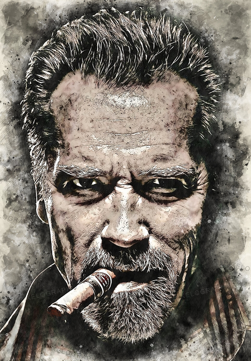 Portret Arnold Schwarzenegger – print de artă în acuarelă pentru perete