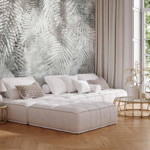 Tapet decorativ floral în tonuri de gri și alb
