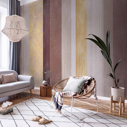 Tapet decorativ cu dungi abstracte și accente aurii