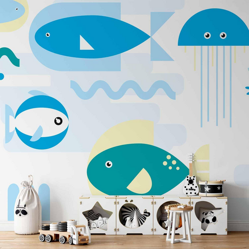 Tapet decorativ cu animale marine geometrice