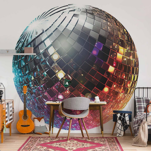 Tapet decorativ rotund cu efect de glob disco argintiu