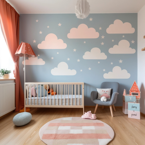 Autocolant mural cu nori și stele pentru camera copiilor