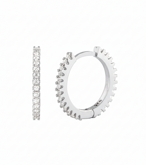 Cercei tip cerc din argint 925, 15 mm, cu zirconiu pe jumătate