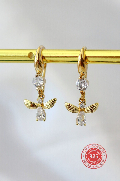 Cercei cu ac „Honey Bee” din argint 925 placat cu aur 18K