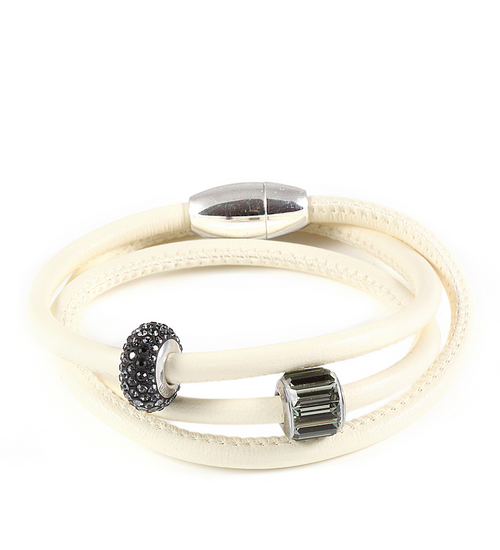 Brățară crem din piele cu cristale pavé Black Diamond