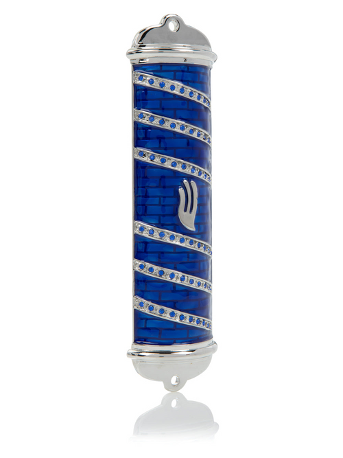 Mezuzah albastru modern din cositor, placat cu argint 925