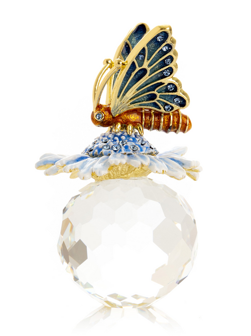 Cutiuță decorativă Keren Kopal cu fluture pe floare și cristal
