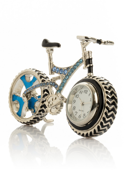 Ceas decorativ, model bicicletă cu cristale albastre - Keren Kopal