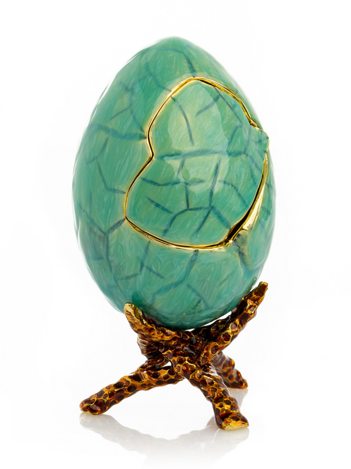 Ou inspirat Fabergé, turcoaz cu flori, cutie decorativă pentru bijuterii
