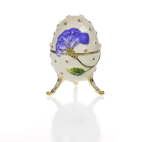 Cutie muzicală stil Fabergé cu floare roșie, placată cu aur de 24K
