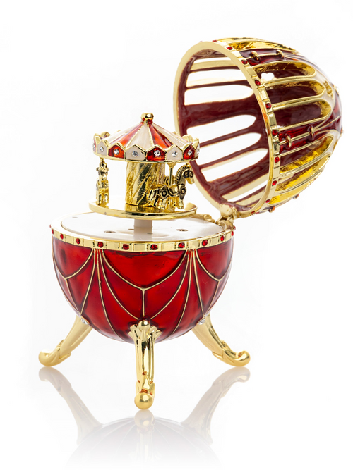 Ou stil Fabergé, handmade Keren Kopal, cu surpriză carusel cu cal în interior