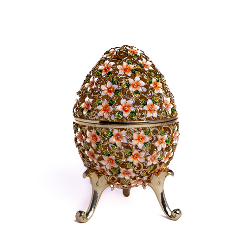Cutie decorativă tip ou Fabergé cu flori