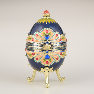 Ou decorativ rusesc albastru, colorat, placat cu aur 24K - Keren Kopal
