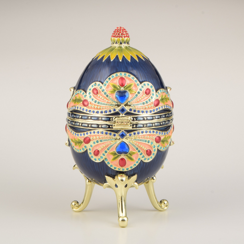 Ou decorativ rusesc albastru, colorat, placat cu aur 24K - Keren Kopal