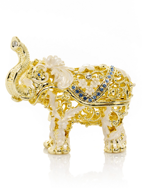 Cutie decorativă elefant aurit, pictată manual, cu cristale austriece