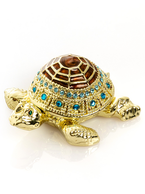 Cutie decorativă Golden Turtle din email, cu cristale austriece