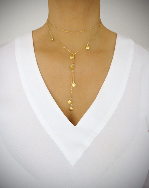 Colier lung tip wrap cu scoici, placat cu aur 18K