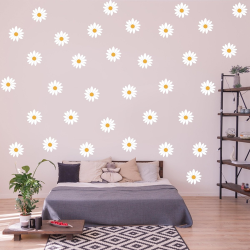 Autocolante decorative pentru perete cu flori de margarete, din vinil