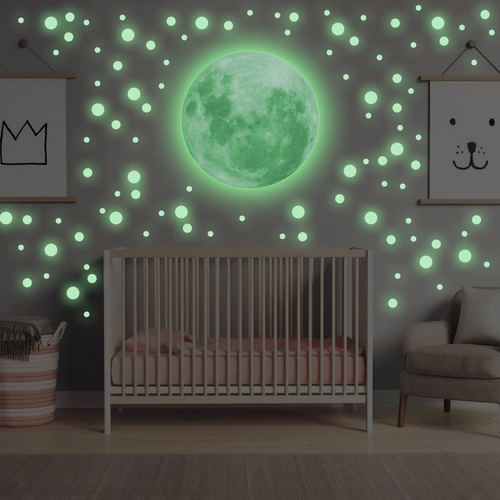 Sticker mural fosforescent cu lună plină și stele