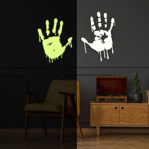 Sticker decorativ fosforescent cu mâini însângerate, tematică horror