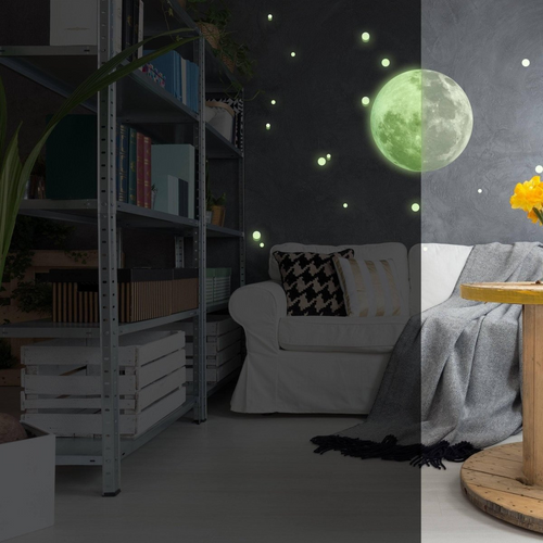 Set de stickere fosforescente cu lună plină și stele pentru perete