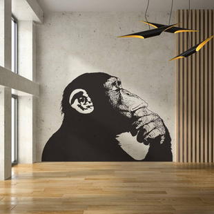 Sticker decorativ perete „Primate Reflection” – decal vinil artistic cu maimuță, stil urban