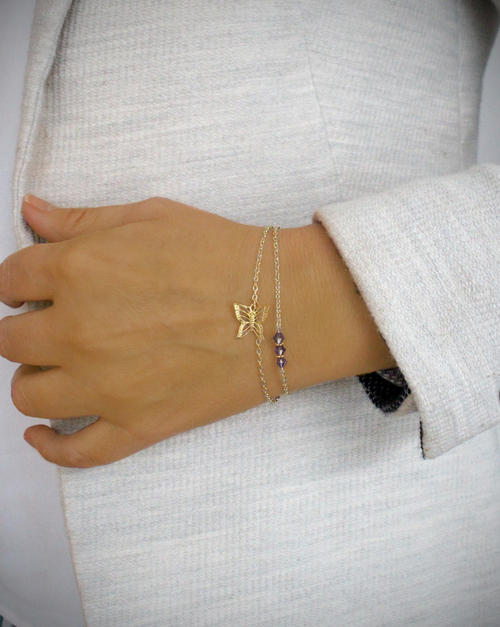 Brățară fluture placată cu aur 18K cu cristale Tanzanite