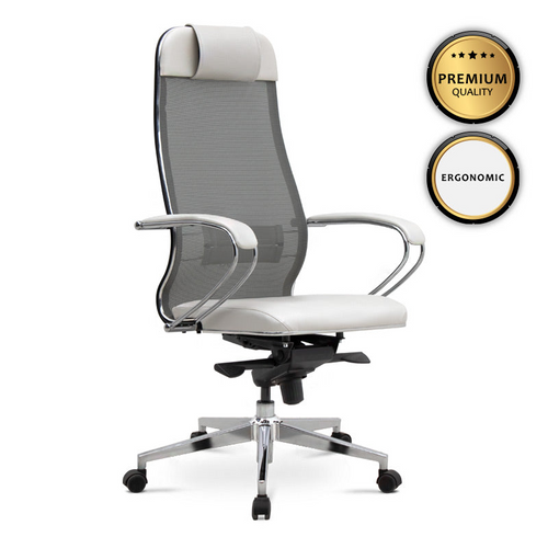Scaun de birou ergonomic alb, cu mesh ranforsat și reglaje multiple