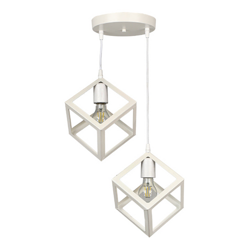 Lustră suspendată CUBES albă, cu două corpuri cubice