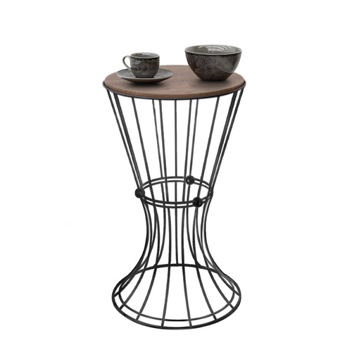 Măsuță de cafea compactă cu finisaj nuc și structură metalică neagră