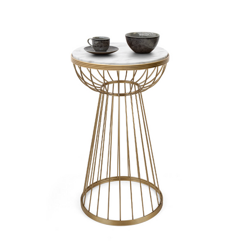 Măsuță de cafea cu efect marmură albă și structură aurie
