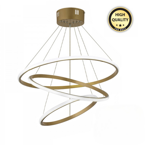 Lustră LED modernă cu trei inele circulare, auriu mat, 80W, 9600 lm, 4000K