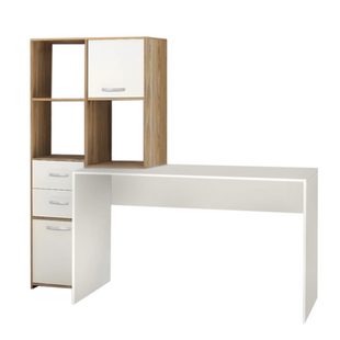 Set birou cu bibliotecă, stejar miere și alb, 170x35/60x76/151 cm