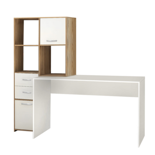 Set birou cu bibliotecă, stejar miere și alb, 170x35/60x76/151 cm
