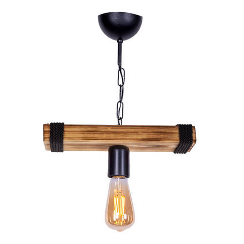 Lampă suspendată din lemn cu finisaj nuc și negru, 30 × 10 × 45 cm