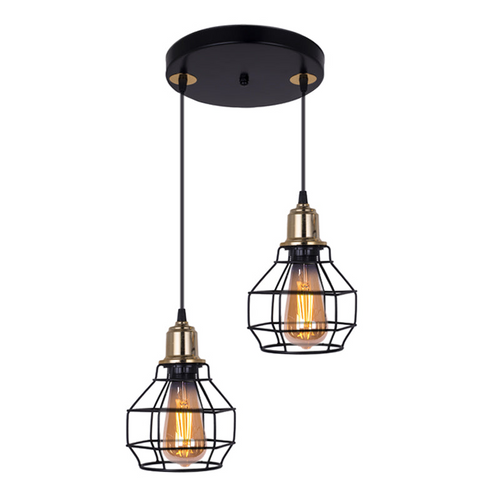 Lustră modernă din metal, negru și auriu, cu 2 surse E27