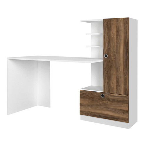 Set de birou alb cu finisaj nuc