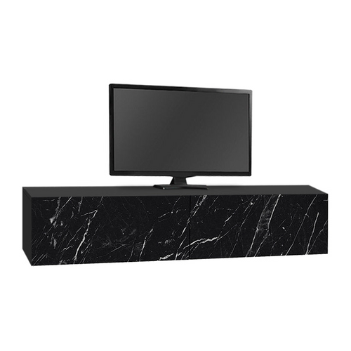 Comodă TV suspendată STEFANO cu LED – efect marmură neagră 135x316x25cm
