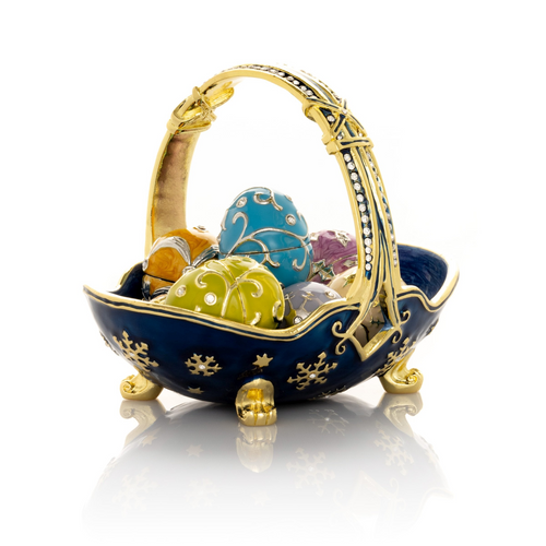 Cutie decorativă tip coș albastru pentru ouă Fabergé mici