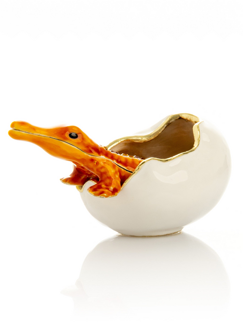 Cutie pentru bijuterii cu crocodil portocaliu ieșind din ou