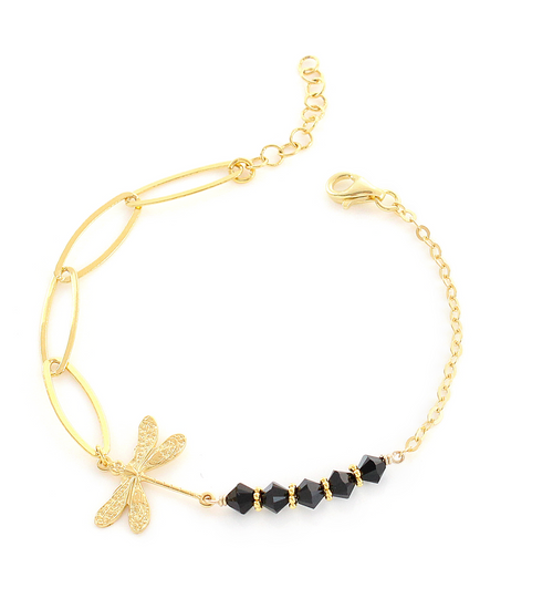 Brățară elegantă placată cu aur de 18K, cu cristale negre