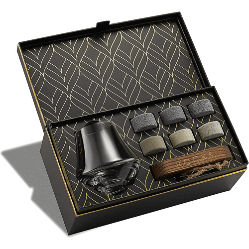 Set cadou pentru whiskey cu pietre din granit și pahar de cristal pentru nosing