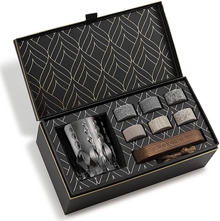 Set cadou pentru whiskey cu pietre din granit și pahar din cristal, 340 ml